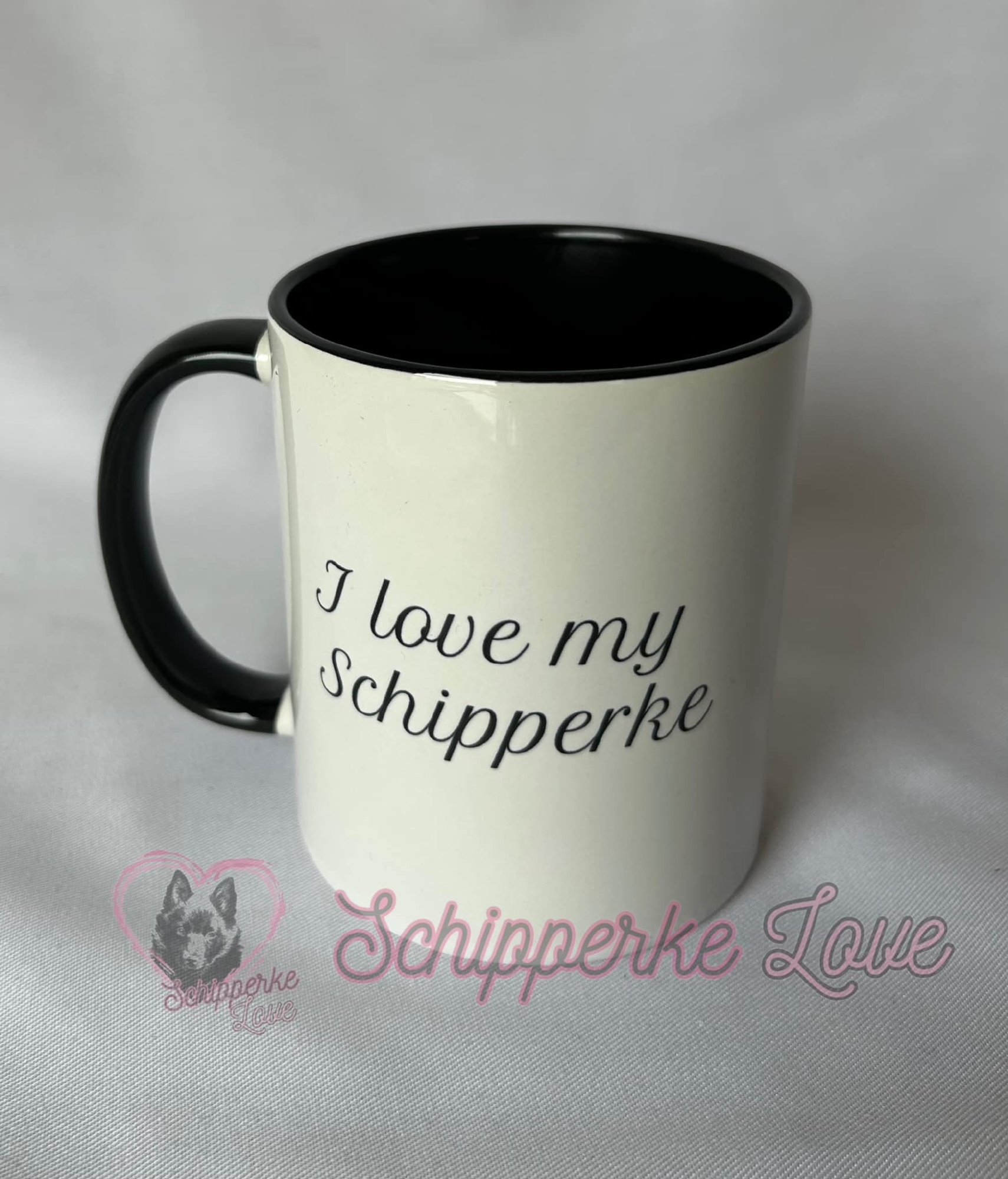 Mok met Schipperke portrait "Skippy"